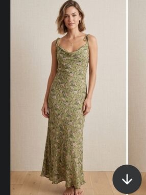 Miss Lola Green Floral Cowl Neck Maxi Dress - Cottagecore Boho - Medium